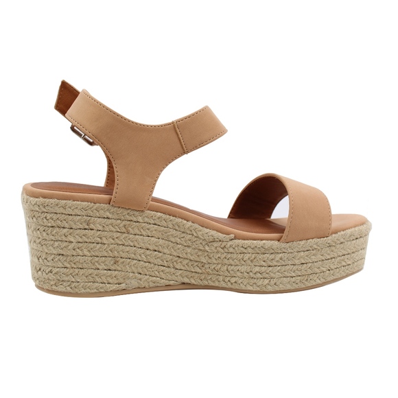 Dark Nude Open Toe Ankle Strap Espadrille Wedge - Picture 3 of 6